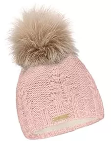 Mikos Chapeaux et Casquettes Mikos Bonnet fourré Hiver pour Femme - Bonnet tricoté avec Torsades et Gros Pompon en Fausse Fourrure Laine Doublure en Polaire très Doux Fabriqué en Union européenne 688