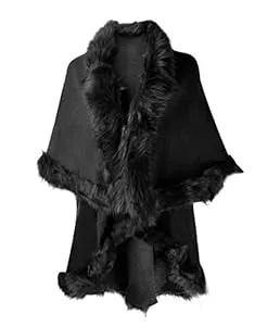 ZLYC Cardigans ZLYC Hiver Fausse Fourrure Cape Chaud Tricoté Ponchos Châles