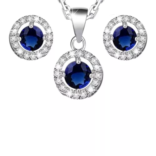 Crystalline Azuria Bijoux Crystalline Azuria Femme Ensemble Collier et Clous Boucles d'Oreilles 18ct Plaqué Or Blanc avec Cristaux en Zircone