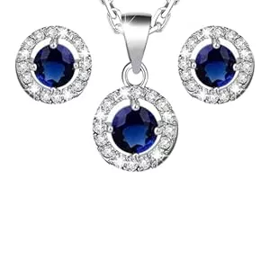 Crystalline Azuria Bijoux Crystalline Azuria Femme Ensemble Collier et Clous Boucles d'Oreilles 18ct Plaqué Or Blanc avec Cristaux en Zircone