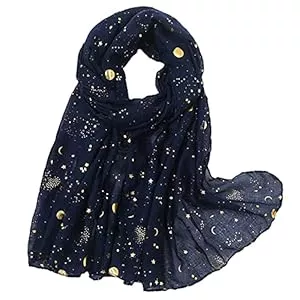 KAVINGKALY Écharpes et châles KAVINGKALY Étoile Lune Imprimé Foulard Châles Légers pour Femme Foulard à la Mode en Feuille D'argent et Flocon de Neige