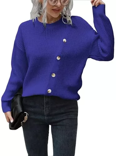 Rayson Pulls et tricots Rayson Pull Femme Col Rond Pull de Couleur Unie Chandail Chaud à Manches Longues Pull Tricoté Hauts Tricot Boutonnée Pull Automne Hiver