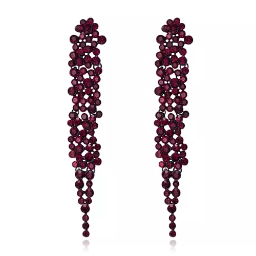 EVER FAITH Bijoux EVER FAITH Boucles d'oreilles en Cristal Strass Banquet Long Lustre Pendaison Boucles d'oreilles pour Femme Mariage Prom Mariée Clair Ton d'argent