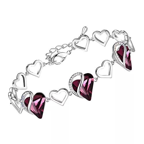 Leafael Bijoux Leafael Bracelet Femme Argent Coeur de pierres de naissance Avec Cristaux De Guérison| Bijoux Femme Argent Bracelet Sans Allergie avec Coffret Cadeau Chaîne de 7 pouces et rallonge de 2 pouces