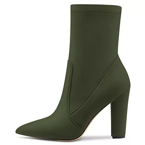 Castamere Bottes Castamere Femmes Bloc Chunky Haut High Talon Heel Pointu Bout Bottines Fermeture à Glissière Slip-on Cute Dress Mariage Party Bottes 10 CM Heels