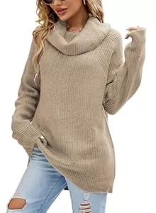 crazy bean Pulls et tricots crazy bean Pull Femme Rochet Colle Roulé Longue Oversize Tricoté Pull d'hiver Ample Chaud Pullover Chic Et Elegant en Couleur Casual Grande