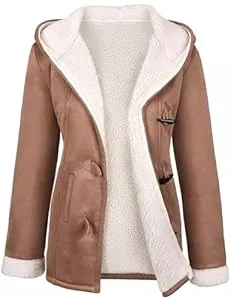 Svanco Vestes Svanco Manteau Femme Hiver Polaire Chaud Veste Longue Blouson Sweat à Capuche Épais Chic et Elegant Parka Grande Taille Sherpa Coat avec Bouton de Corne Casual Vêtements