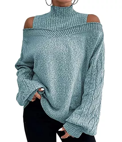 Tomwell Pulls et tricots Tomwell Femme Pull en Tricot Col Roulé Chandail Elégant Pull à Manches de Lanterne Pullover Casual Manches Longues Chaud Sweater Automne Hiver