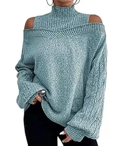 Tomwell Pulls et tricots Tomwell Femme Pull en Tricot Col Roulé Chandail Elégant Pull à Manches de Lanterne Pullover Casual Manches Longues Chaud Sweater Automne Hiver