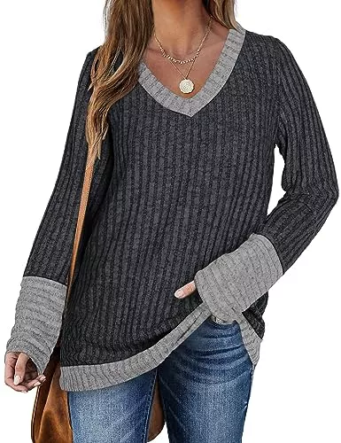 DUOEASE Pulls et tricots DUOEASE Pulls Femme col en V Casual Manches Longues Sweatshirts