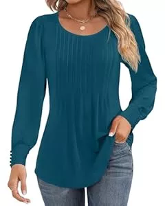 Cuptacc Shirts à manches longues Cuptacc Tee Shirt Manche Longue Femme Col Rond Plissé Puff Sleeve Pull Femme Boutonnés Elegant