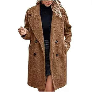 Susenstone Manteaux Susenstone Femme Manteaux en Laine Mélangée à Double Boutonnage Manteau Femme Hiver Chic Manteau Chaud Mi-Long Épaulette Manteau Mince Blazer Long Manteau Couleur Unie Coupe-vent Mi-long Blouson