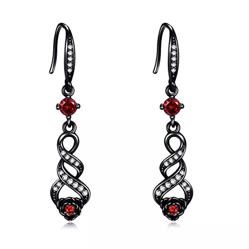 URONE Bijoux Boucles d'oreilles en forme de rose noire en argent sterling avec rose infini - Cadeau pour femme et mère