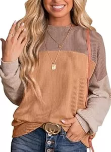 Cuptacc Pulls et tricots Cuptacc Pull Femme Chic et Elegant Farbblock T-Shirts à Manches Longues Femme Automne Top Col Rond Tunique Femme Longue