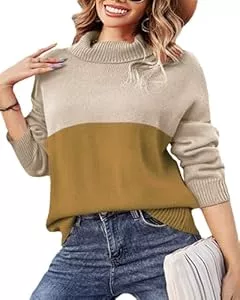 Rayson Pulls et tricots Rayson Pull Col Roulé Femme Longue Manche Mode Pullover Hiver Casual Sweat-Shirt Couleur Patchwork Pull Tricoté Epais Femme Top Chaud